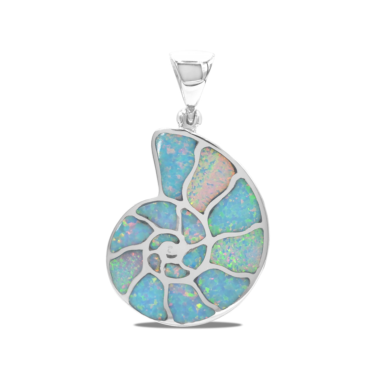 Starborn Cultured Opal Inlay Nautilus Ammonite Pendant in Sterling Silver