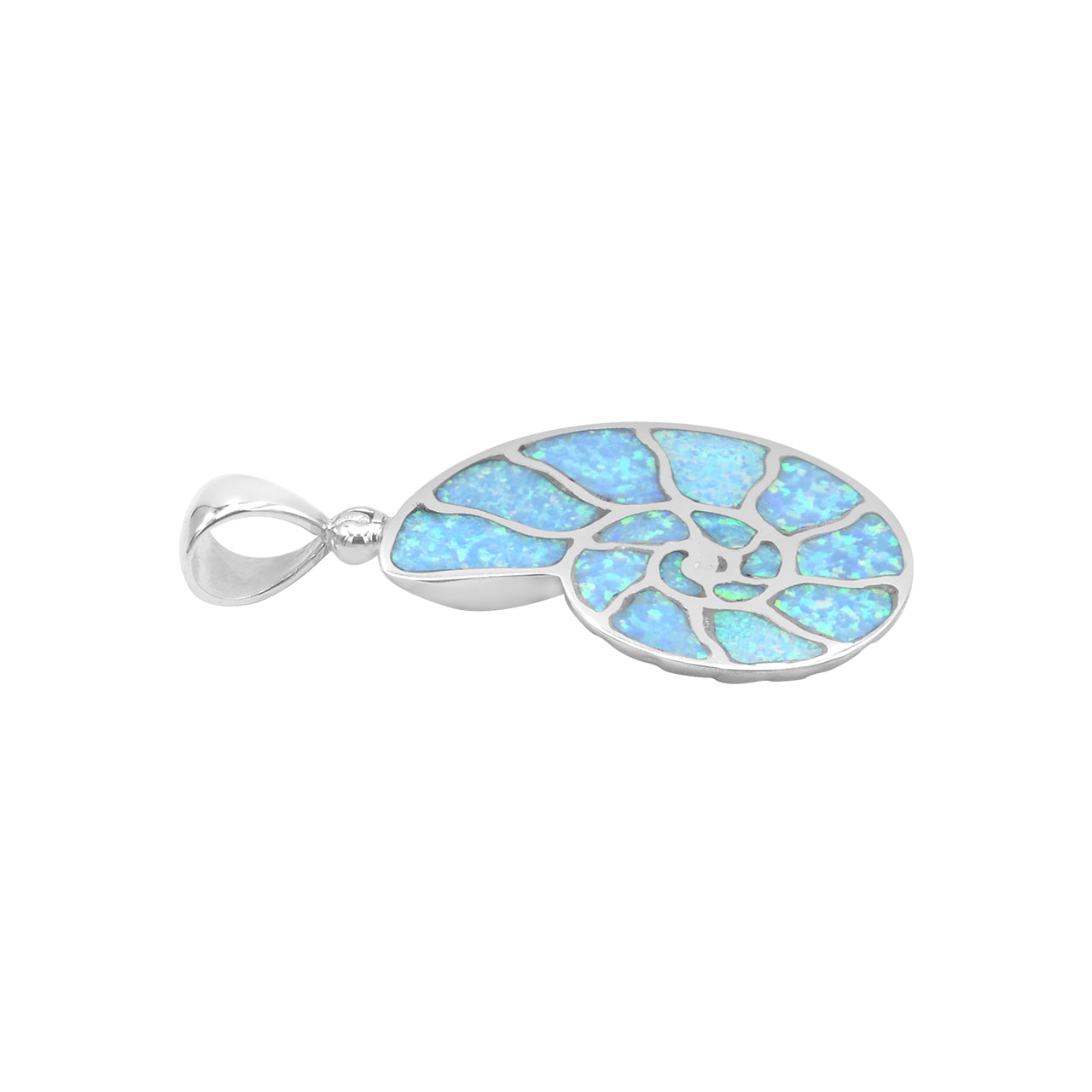 Starborn Cultured Opal Inlay Nautilus Ammonite Pendant in Sterling Silver