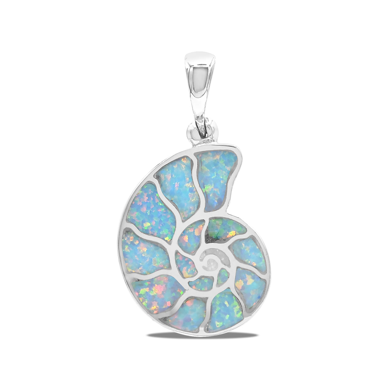 Starborn Cultured Opal Inlay Nautilus Ammonite Pendant in Sterling Silver
