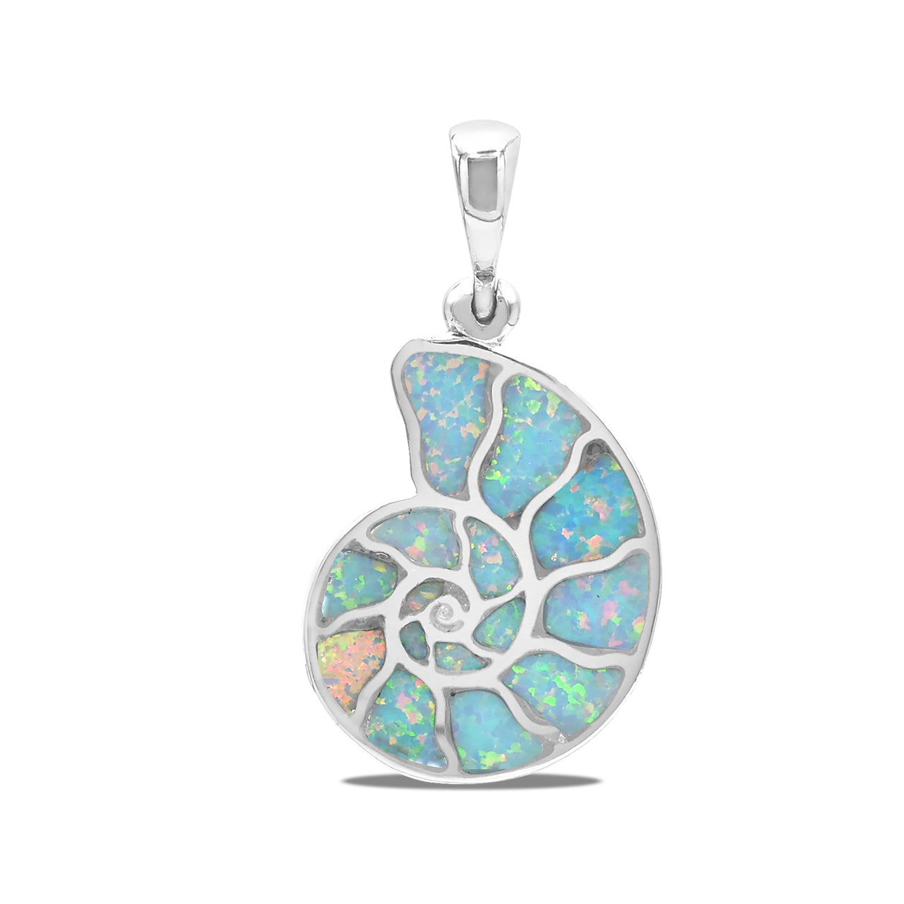 Starborn Cultured Opal Inlay Nautilus Ammonite Pendant in Sterling Silver