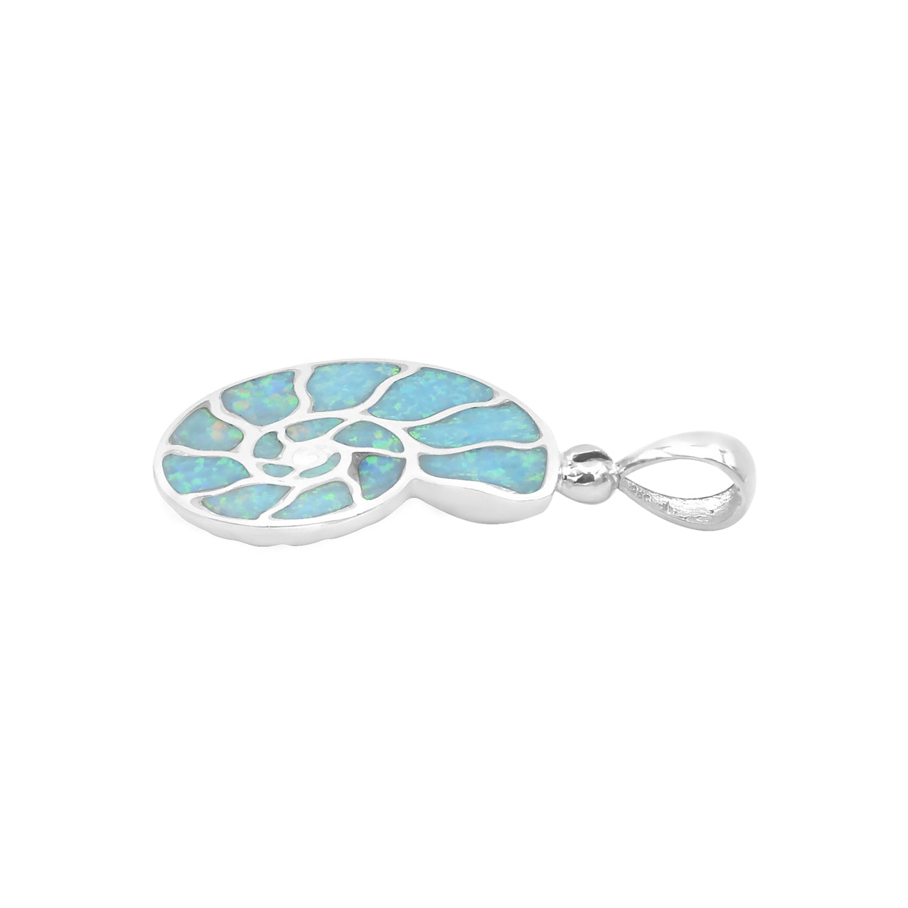 Starborn Cultured Opal Inlay Nautilus Ammonite Pendant in Sterling Silver