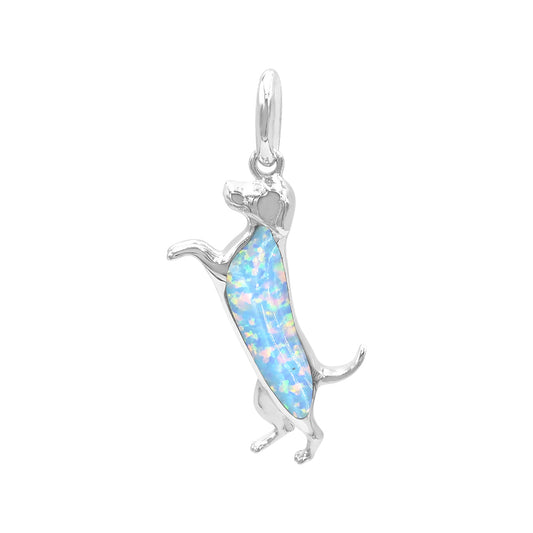 Starborn Dog Silhouette Cultured Opal Pendant in Sterling Silver