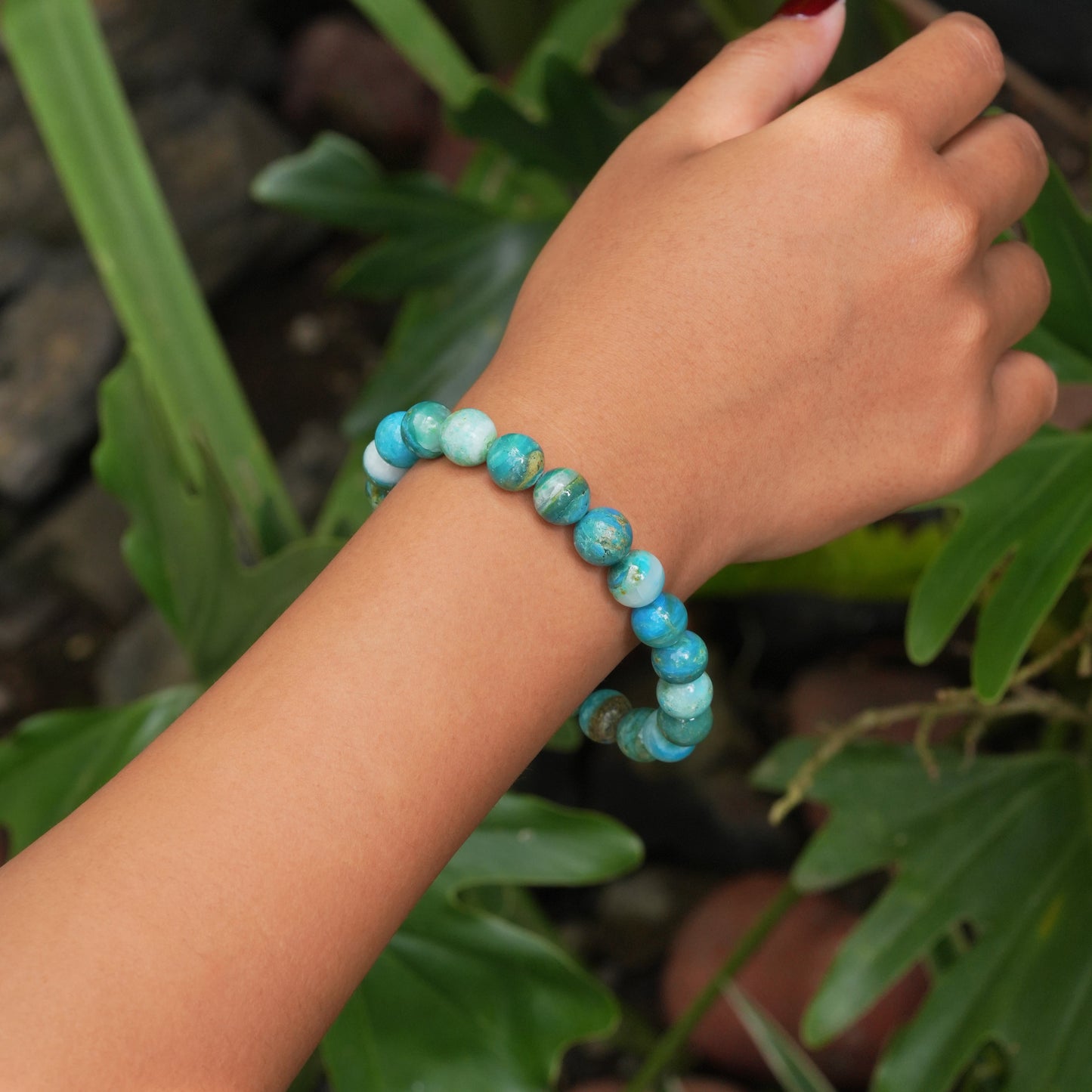 Starborn Peruvian Blue Opal Elastic Beaded Bracelet