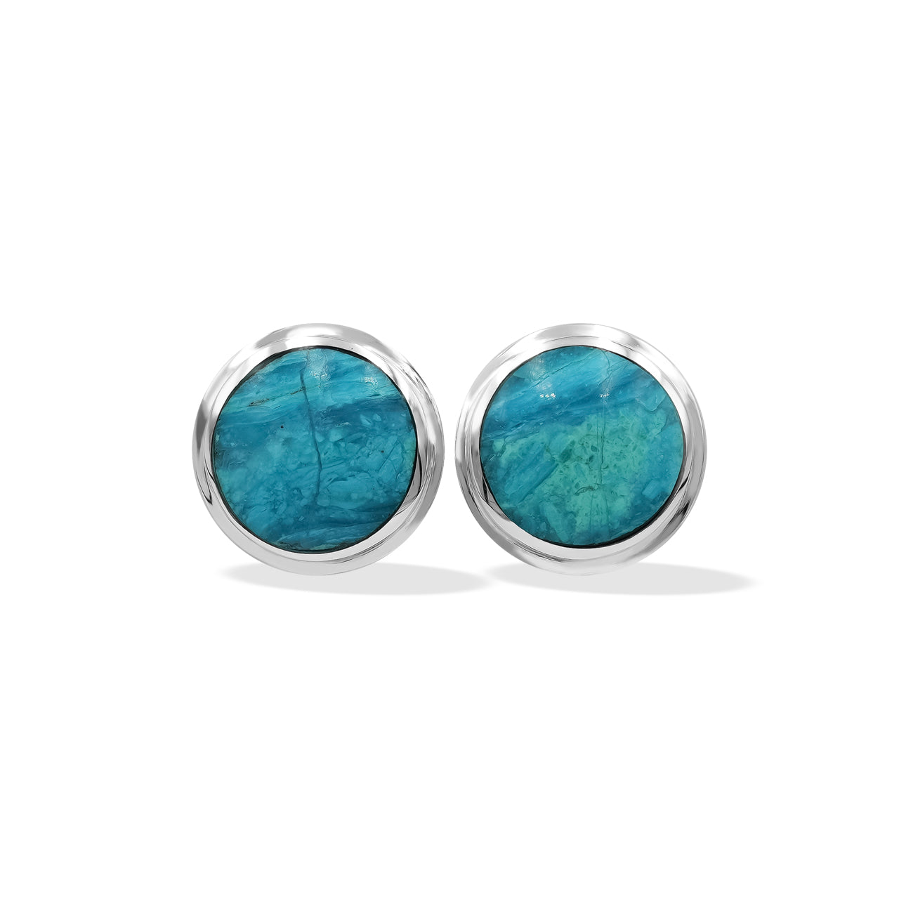 Starborn Peruvian Blue Opal Round 8mm Double Bezel Set Post Earrings in Sterling Silver