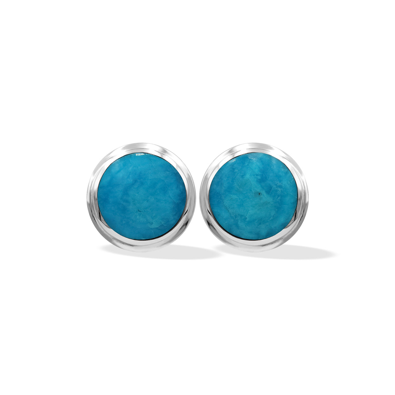 Starborn High Grade Peruvian Blue Opal Round 8 mm Double Bezel Set Post Earrings in Sterling Silver