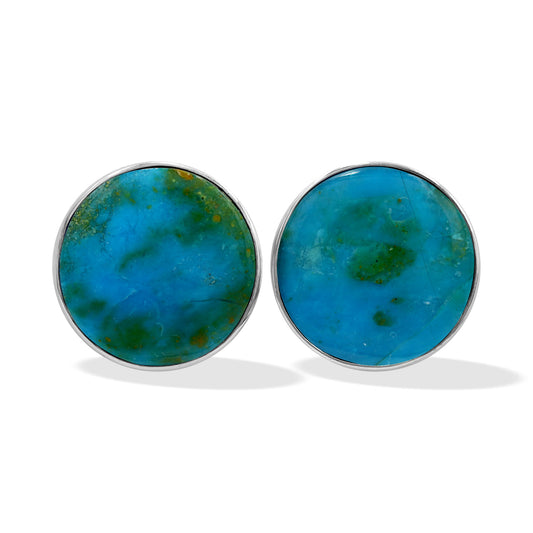 Starborn Peruvian Blue Opal 20mm Round Post Style Earrings in Sterling Silver
