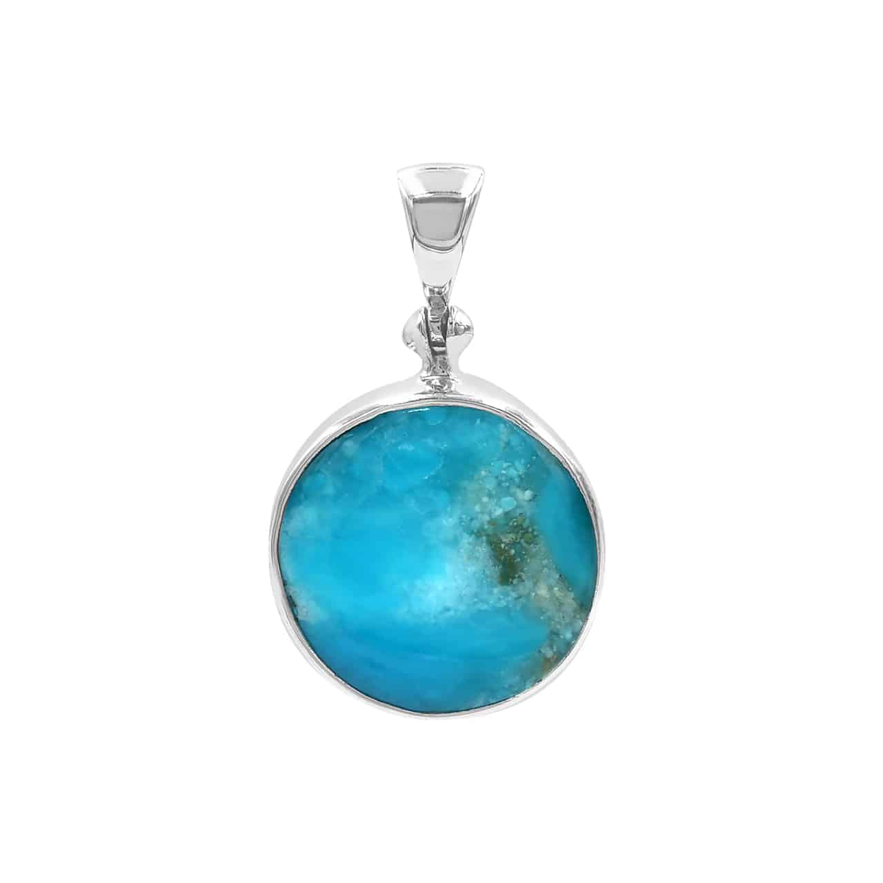 Starborn Peruvian Blue Opal Round Pendant in Sterling Silver
