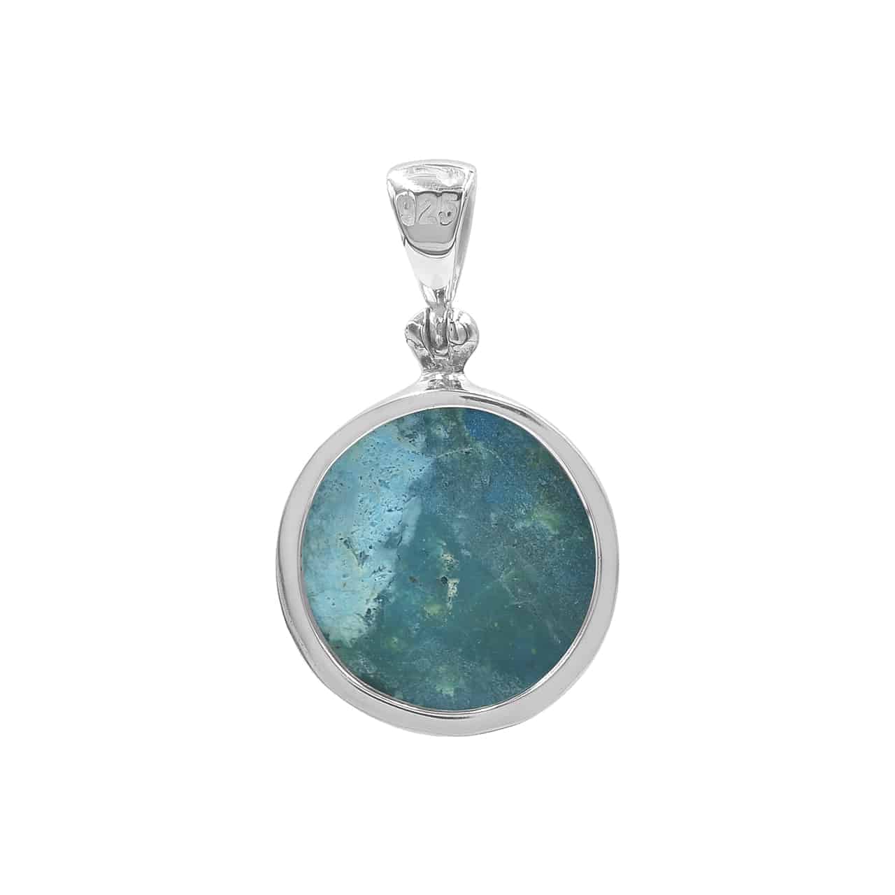 Starborn Peruvian Blue Opal Round Pendant in Sterling Silver