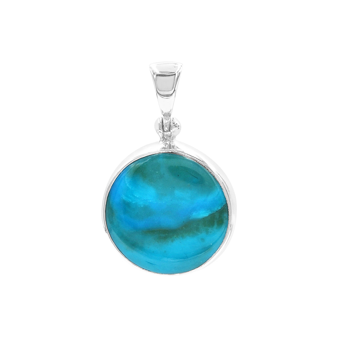 Starborn Peruvian Blue Opal Round Pendant in Sterling Silver