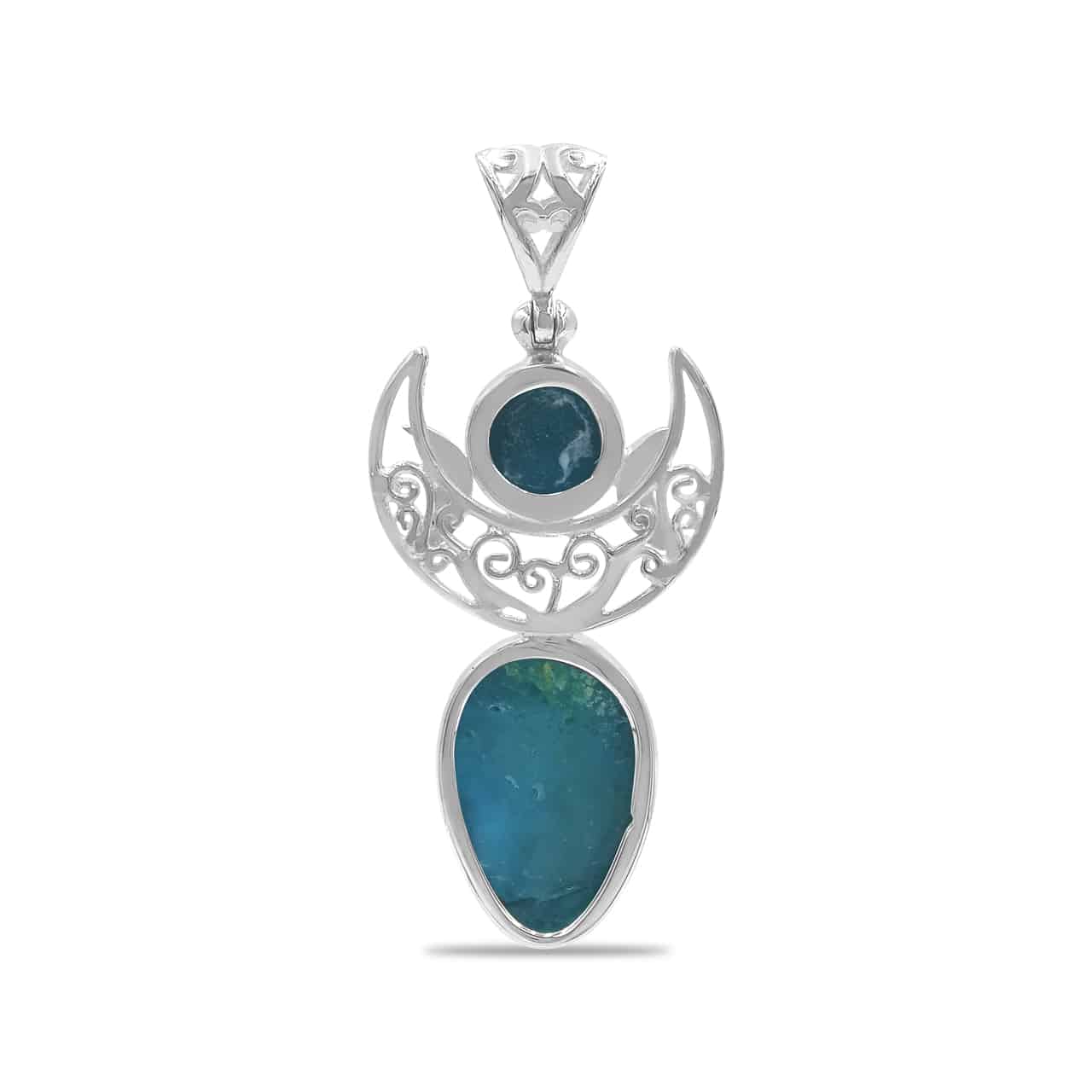 Starborn Peruvian Blue Opal Moon Goddess Pendant in Sterling Silver