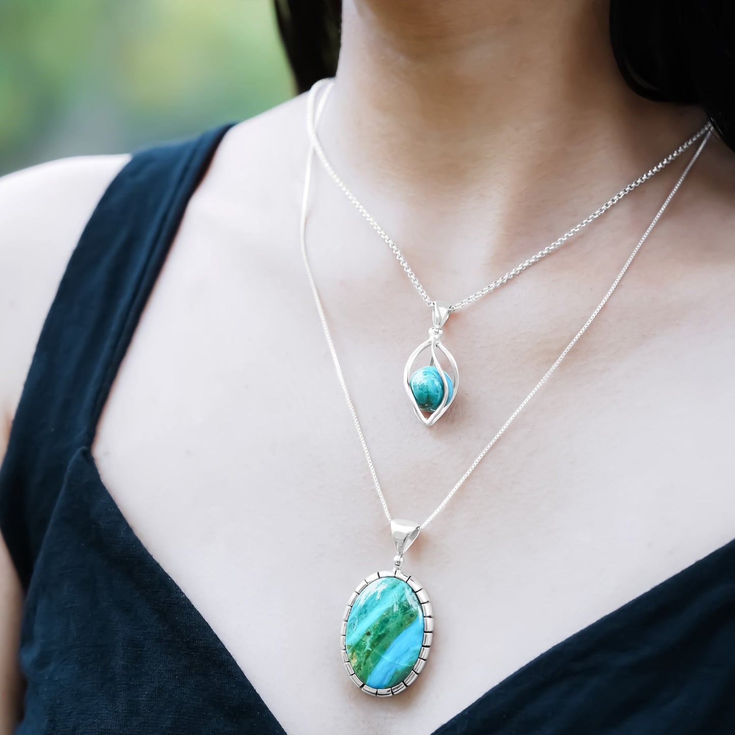 Starborn Peruvian Blue Opal Oval Cabochon Pendant in Sterling Silver