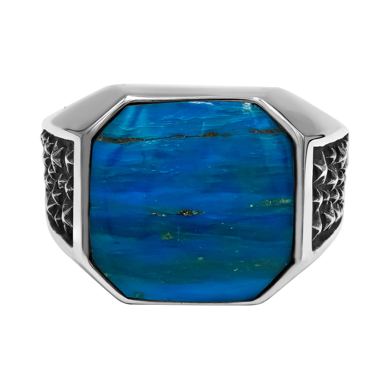 Starborn Peruvian Blue Opal Octagon Signet Men's Ring in Sterling Silver