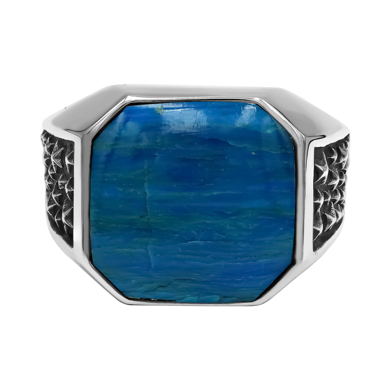 Starborn Peruvian Blue Opal Octagon Signet Men's Ring in Sterling Silver