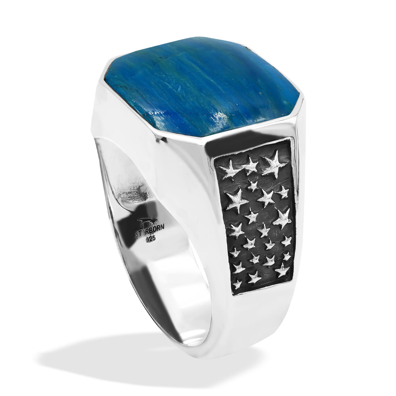 Starborn Peruvian Blue Opal Octagon Signet Men's Ring in Sterling Silver