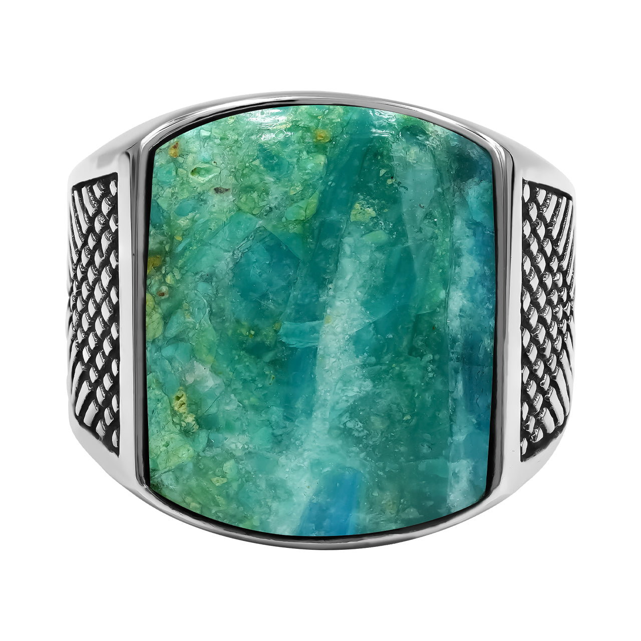 Starborn Peruvian Blue Opal Cushion-Shaped Men's Style Ring in Sterling Silver