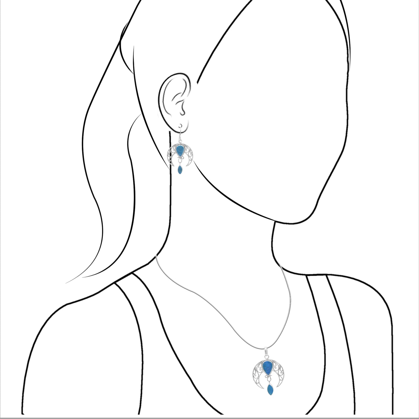 Starborn Celestial Pendant and Earring Set in Sterling Silver