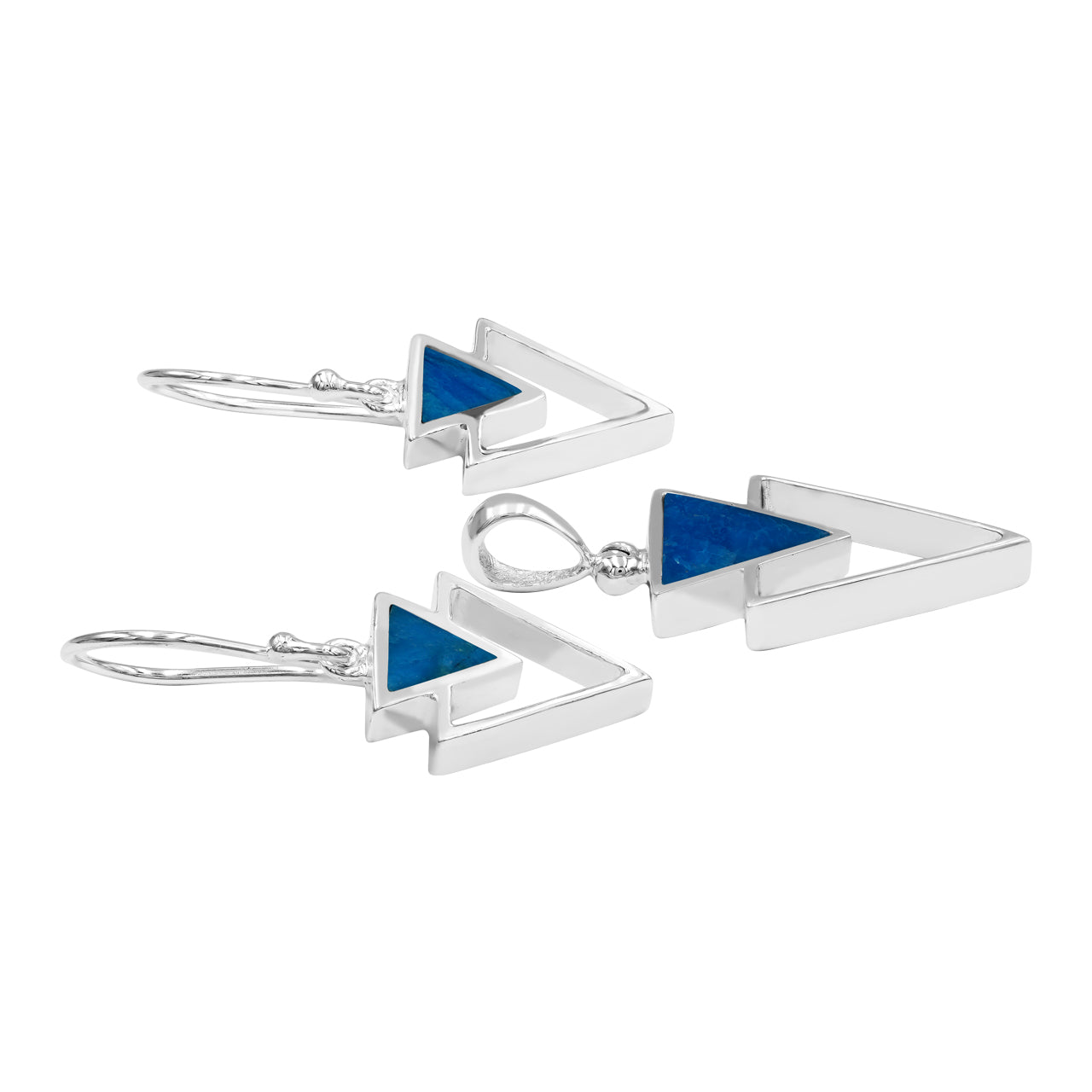 Starborn Peruvian Blue Opal Stacked Triangle Pendant and Earring Set in Sterling Silver