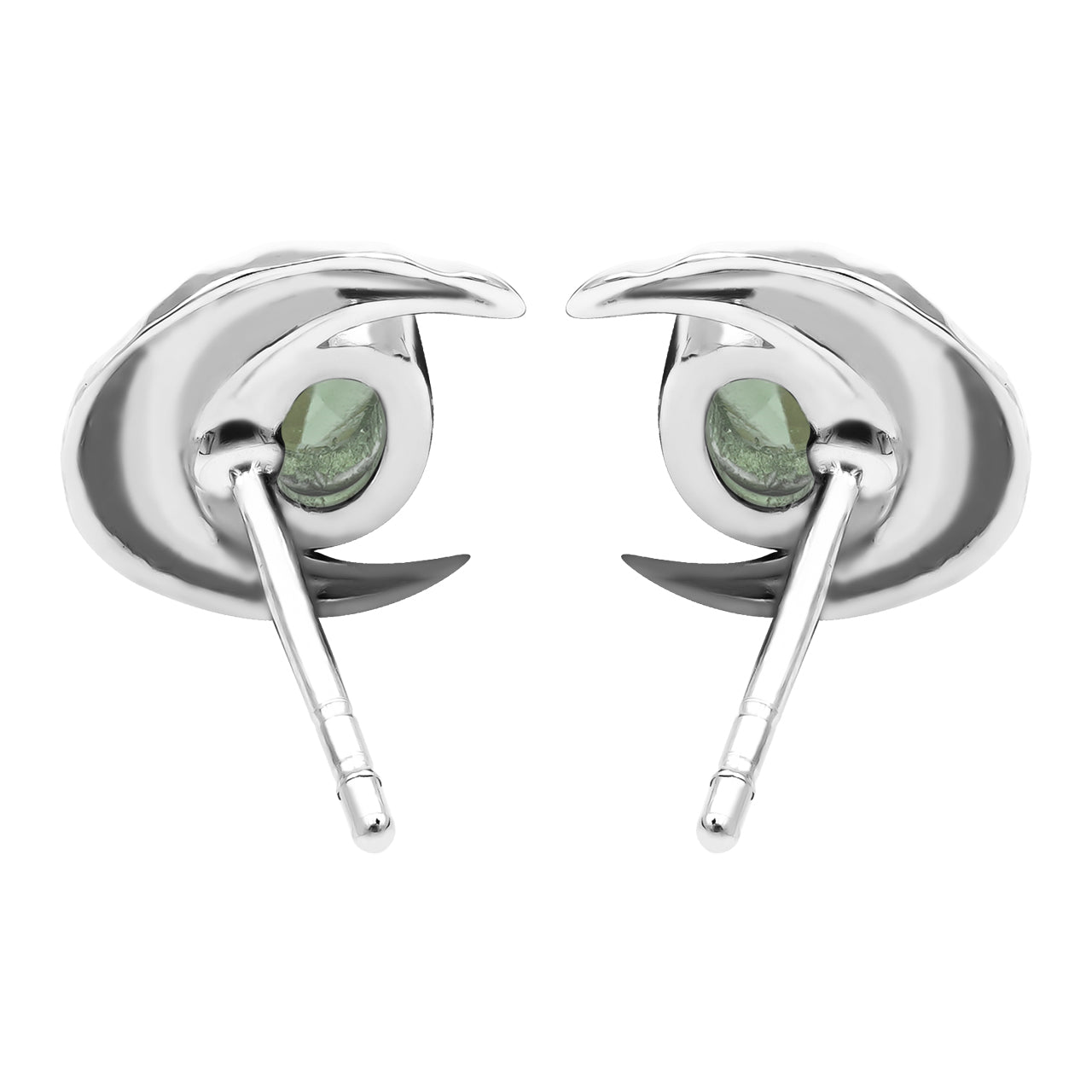 Starborn Faceted Oval Gemstone Post Earrings with Hammered Crescent Moon Accent in Sterling Silver