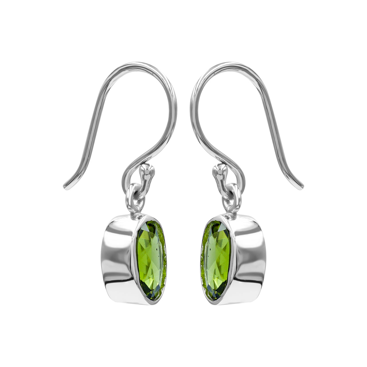 Starborn Peridot Oval Faceted Dangle Earrings in Sterling Silver