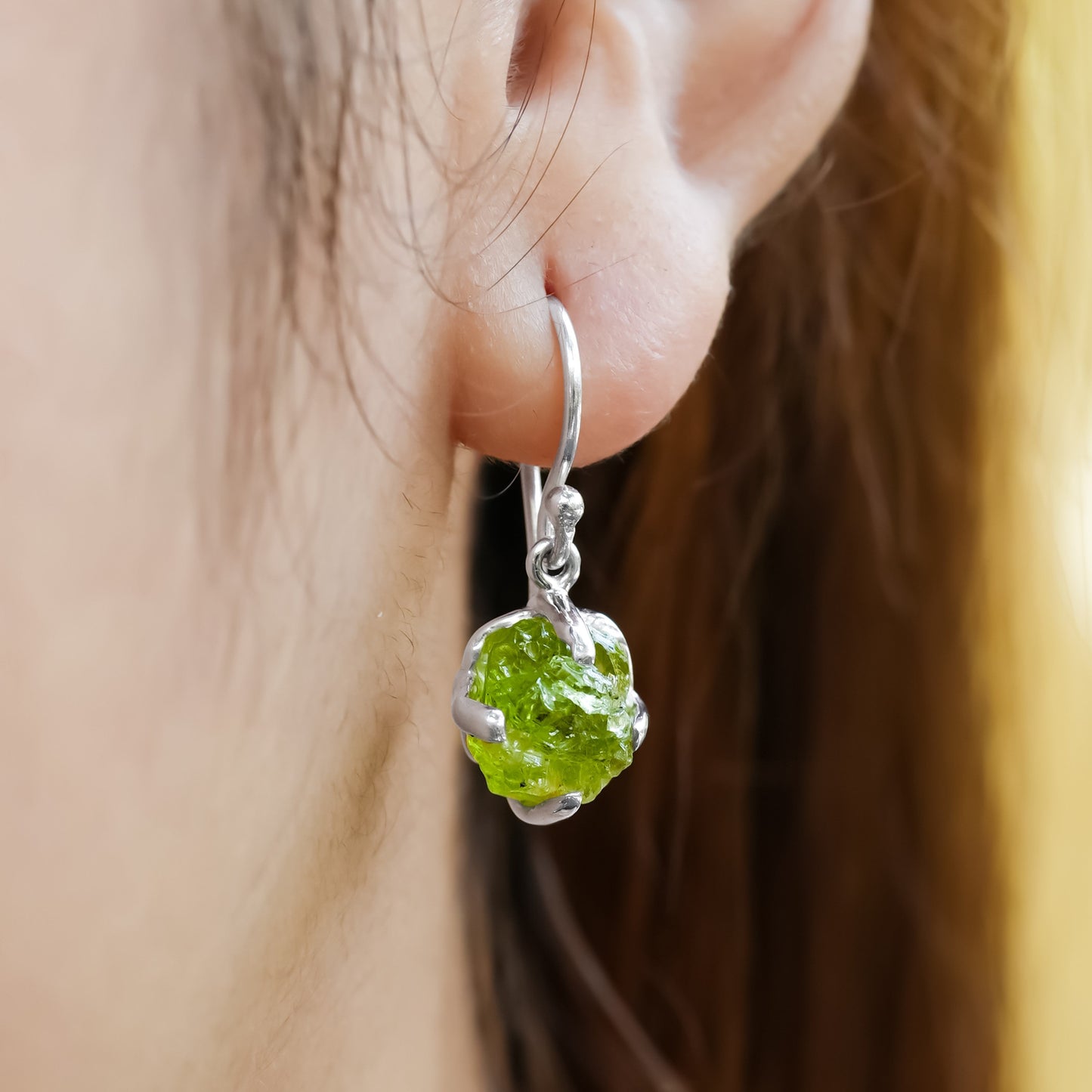 Starborn Arizona Peridot Rough Earrings in Sterling Silver