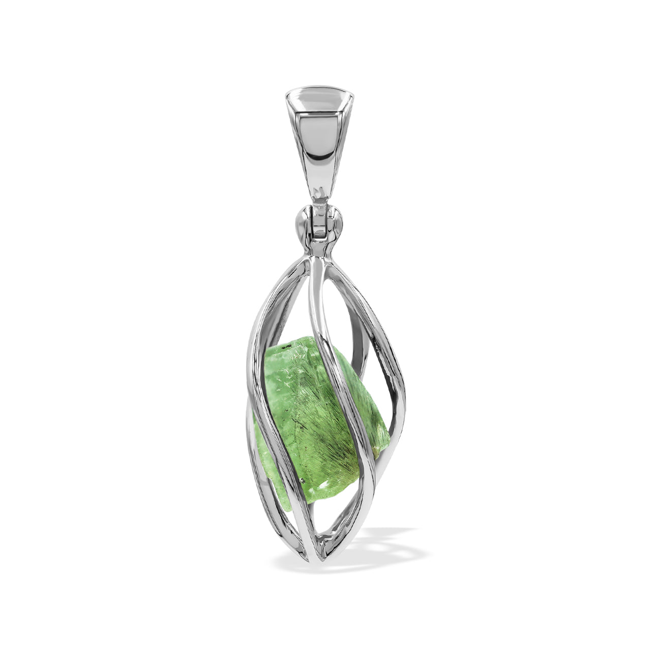 Starborn Peridot Crystal Spiral Cage Pendant in Sterling Silver
