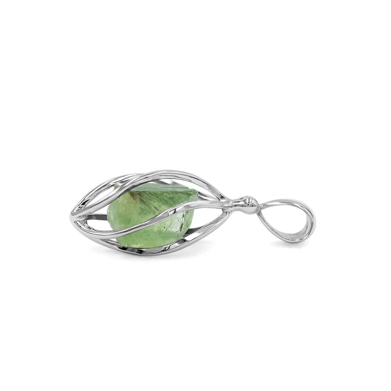 Starborn Peridot Crystal Spiral Cage Pendant in Sterling Silver