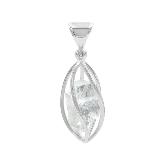 Starborn Rough Petalite Spiral Caged Pendant in Sterling Silver