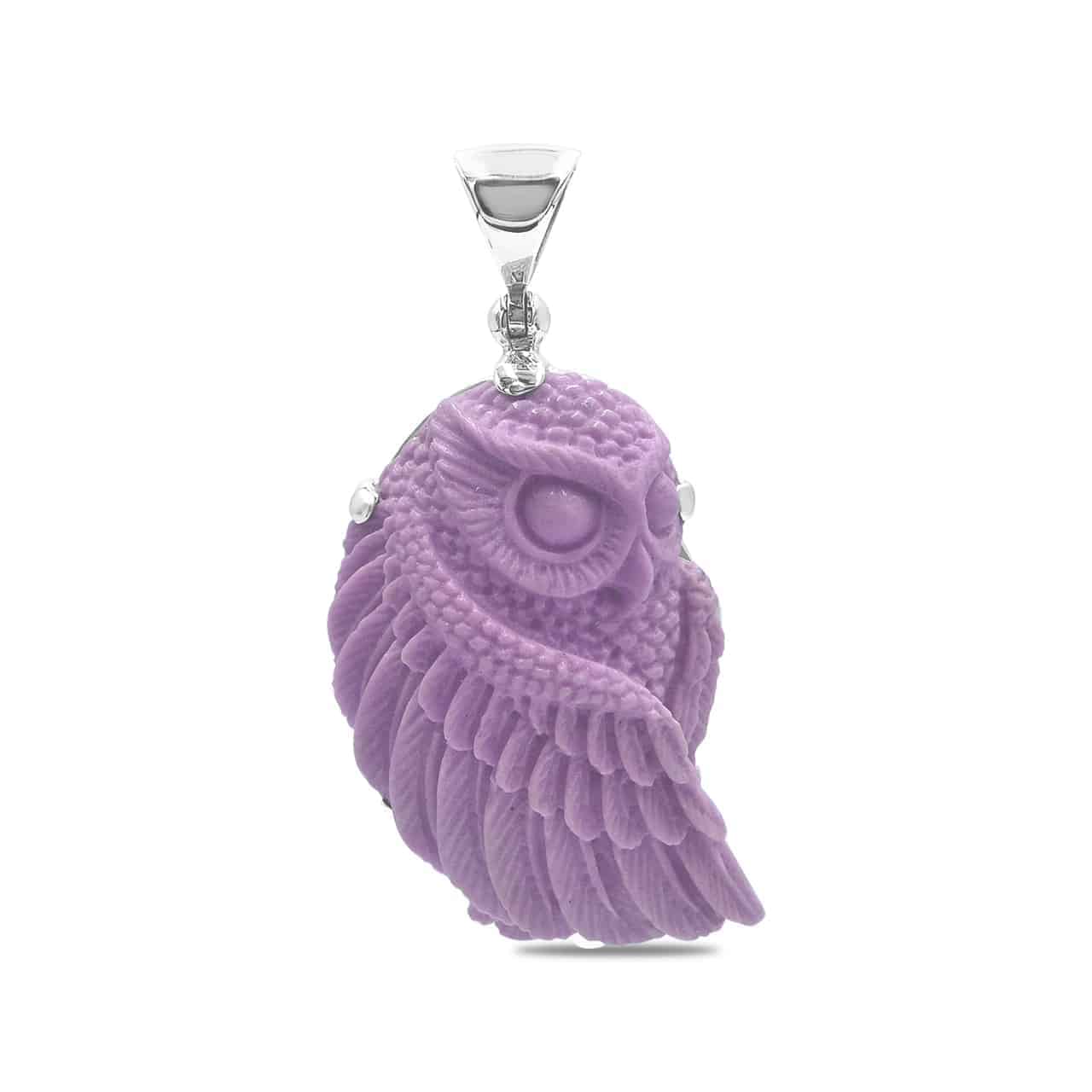 Starborn Phosphosiderite Carved Owl Pendant in Sterling Silver