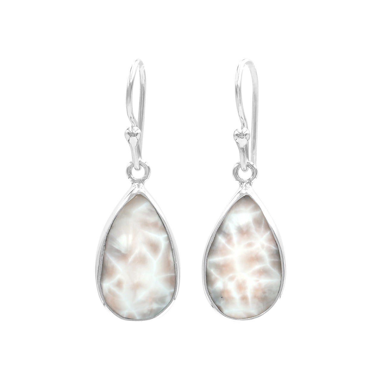 Starborn Pink Natrolite Pear Shaped Dangle Earrings in Sterling Silver