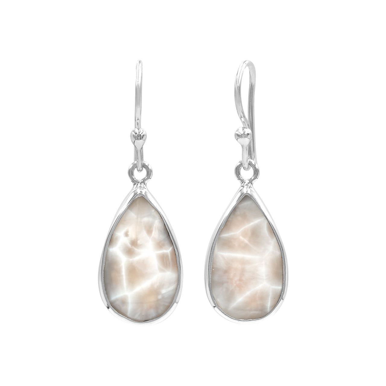 Starborn Pink Natrolite Pear Shaped Dangle Earrings in Sterling Silver