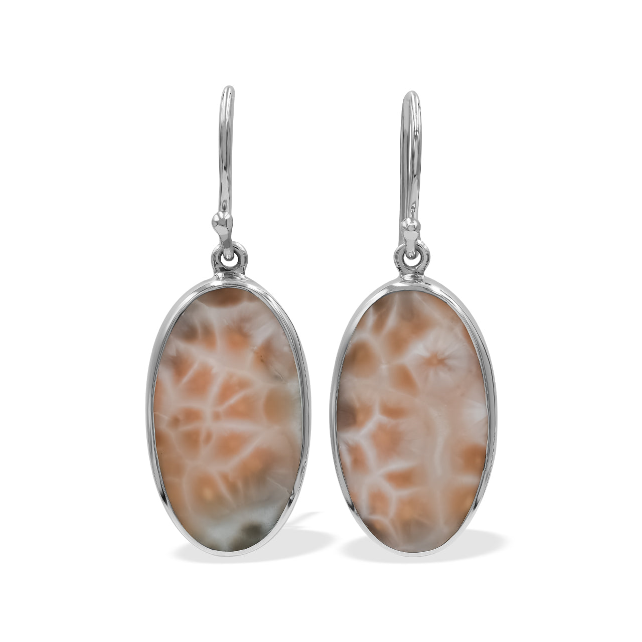 Starborn Pink Natrolite Oval Shaped Dangle Earring in Sterlling Silver