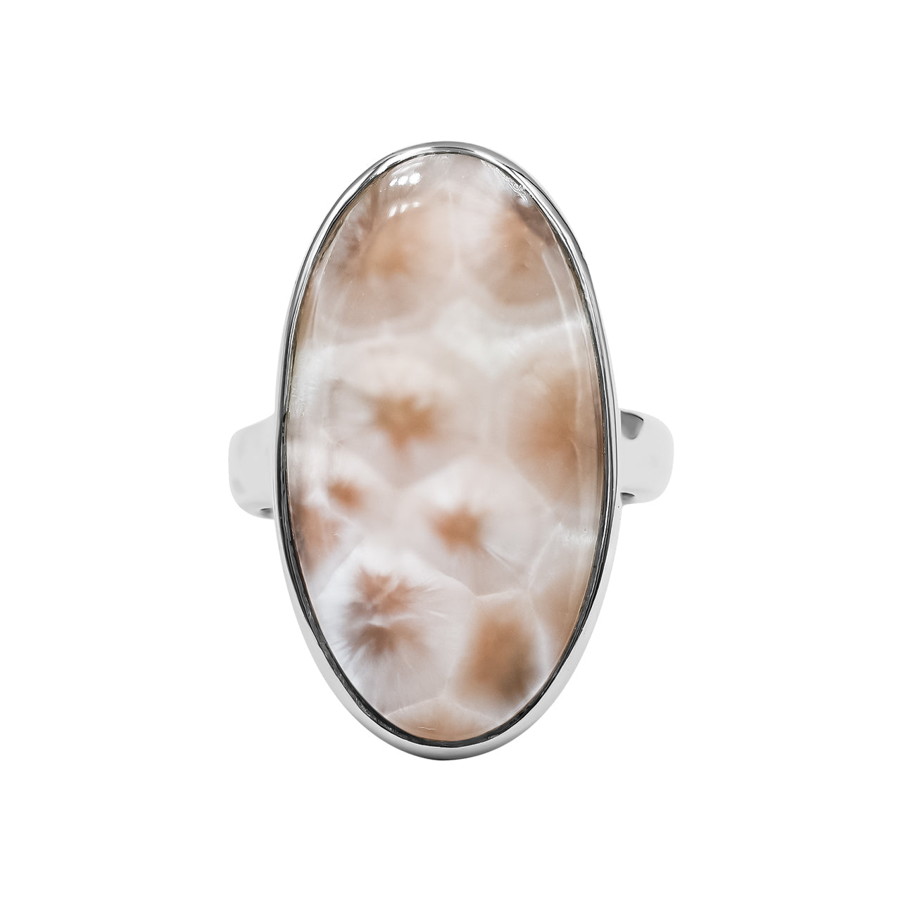 Starborn Pink Natrolite Oval Shape Ring in Sterling Silver