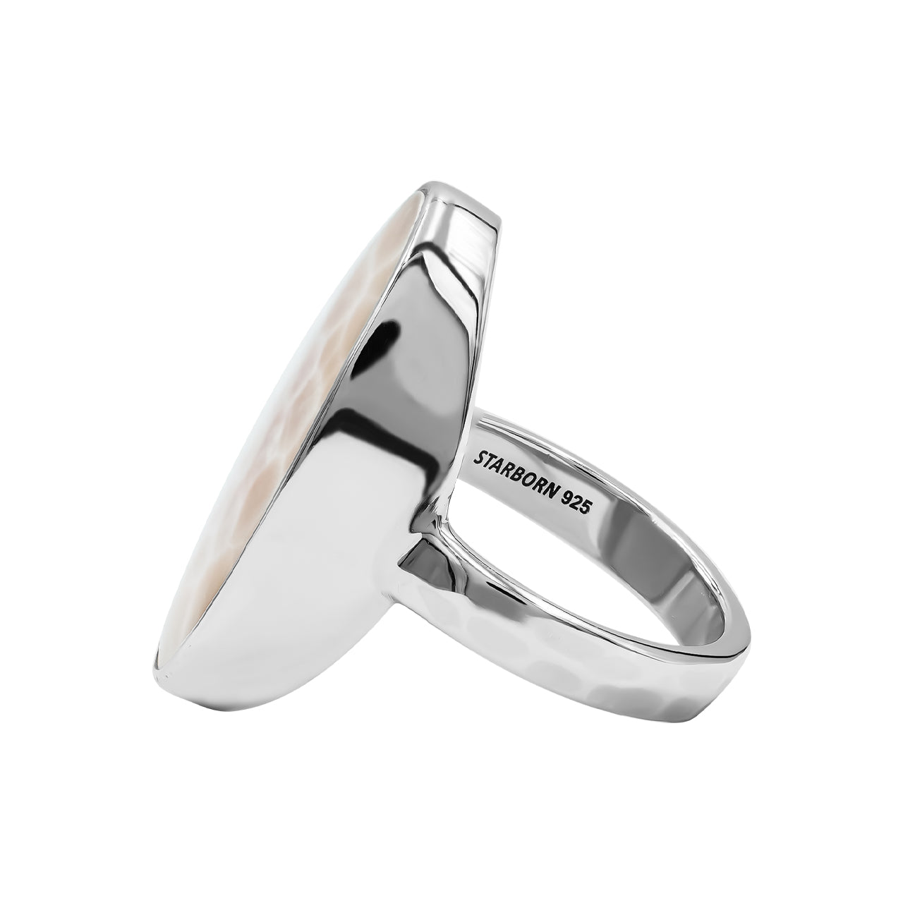 Starborn Pink Natrolite Oval Shape Ring in Sterling Silver