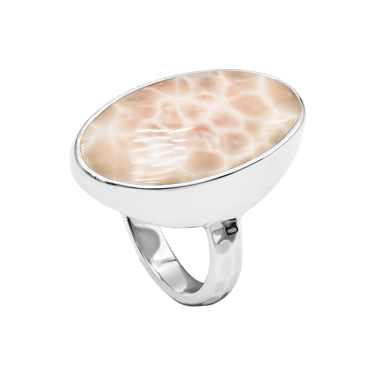 Starborn Pink Natrolite Oval Shape Ring in Sterling Silver