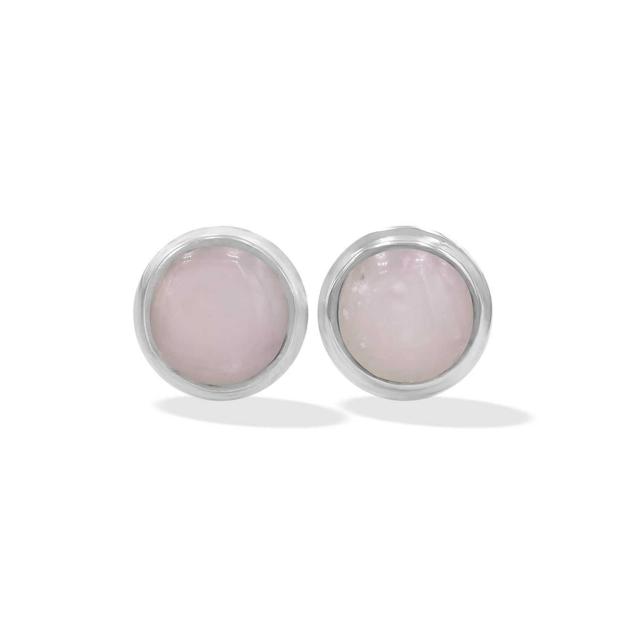 Starborn Pink Opal Round Cabochon Double Bezel Post Earrings in Sterling Silver