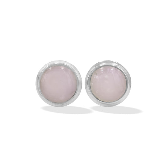 Starborn Pink Opal Round Cabochon Double Bezel Post Earrings in Sterling Silver