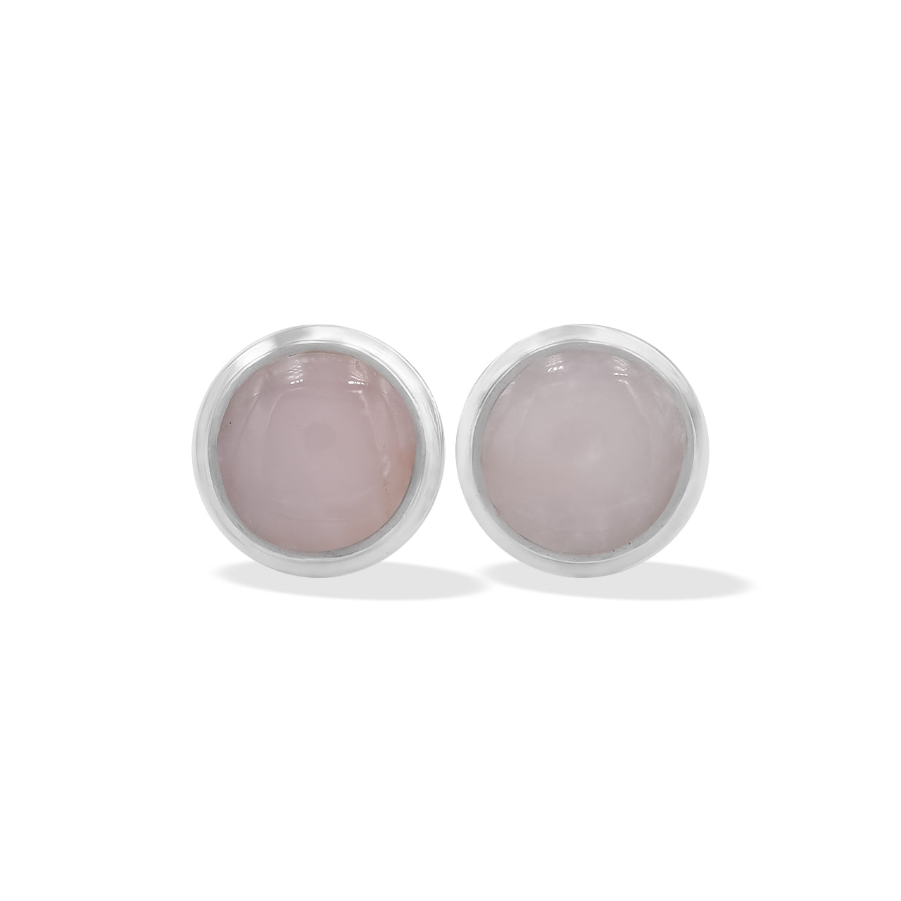 Starborn Pink Opal Round Cabochon Double Bezel Post Earrings in Sterling Silver