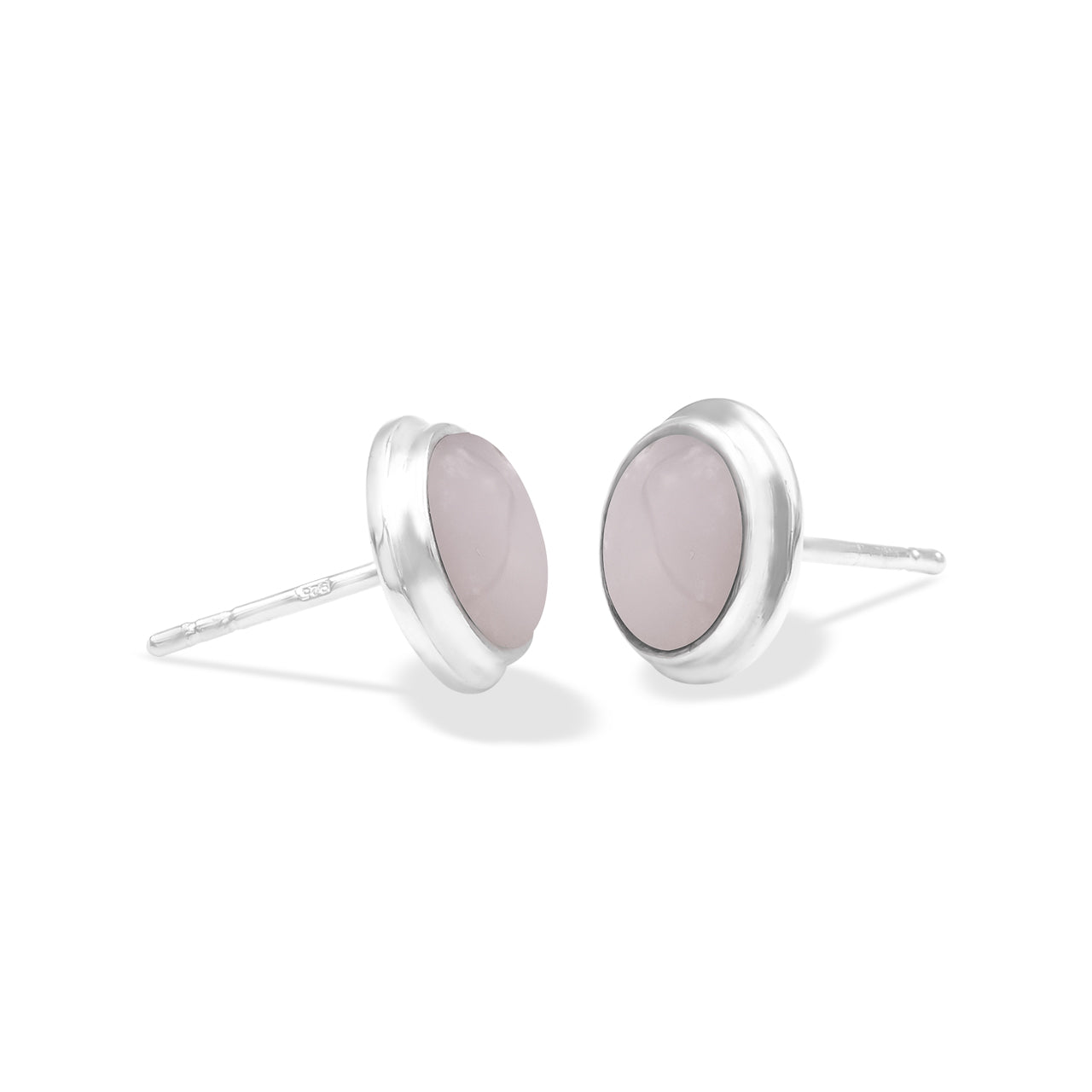 Starborn Pink Opal Round Cabochon Double Bezel Post Earrings in Sterling Silver