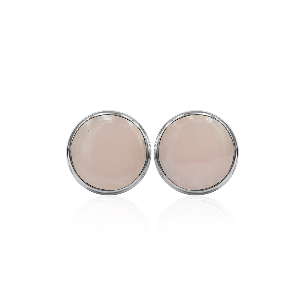 Starborn Pink Opal Round Cabochon Double Bezel Post Earrings in Sterling Silver