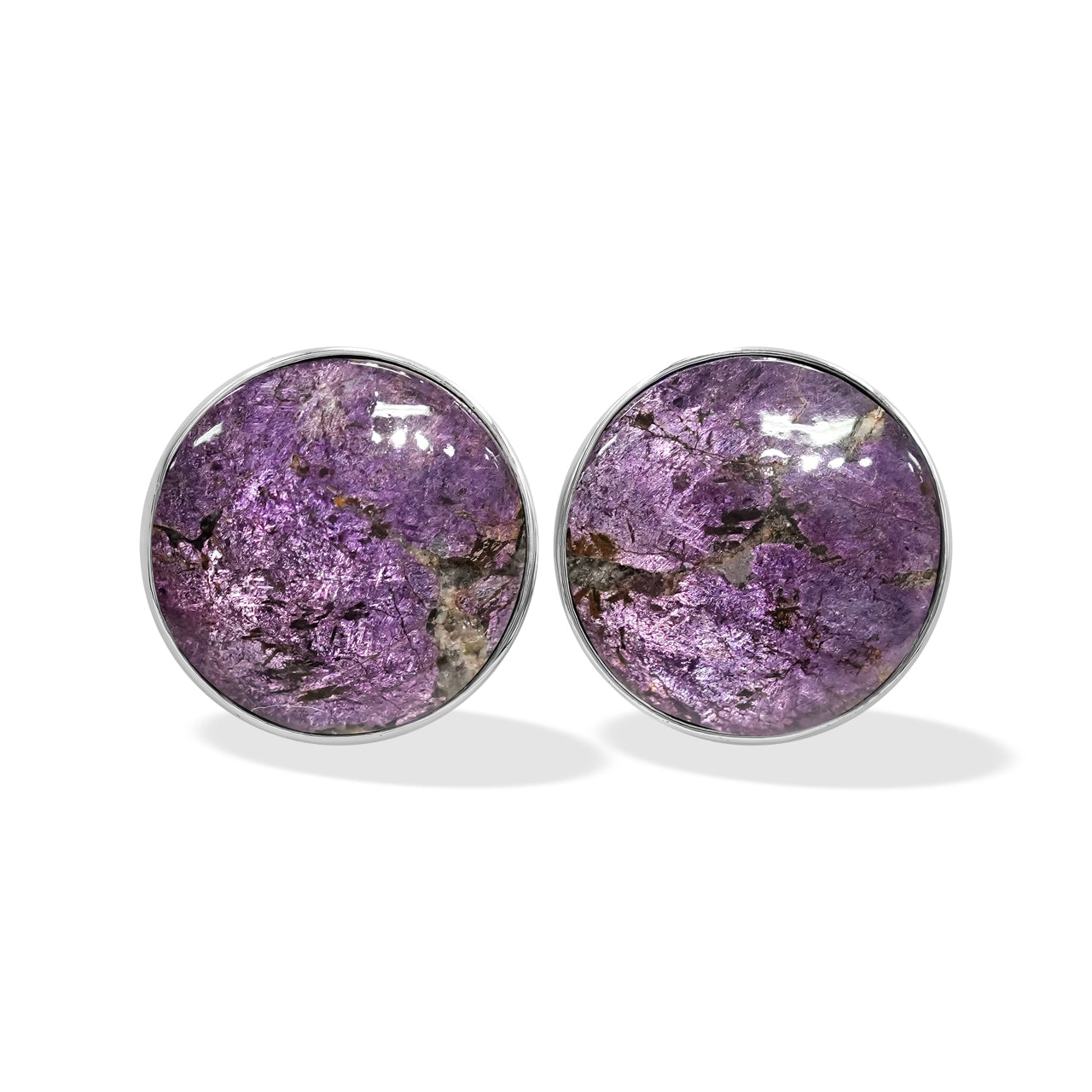 Starborn Purpurite Round Cabochon Post Style Earrings in Sterling Silver