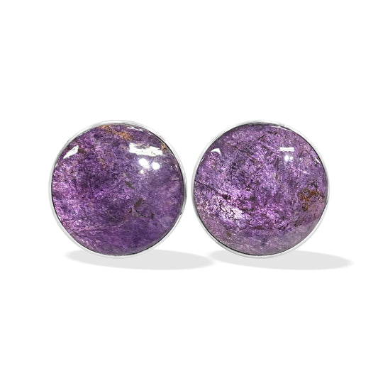 Starborn Purpurite Round Cabochon Post Style Earrings in Sterling Silver