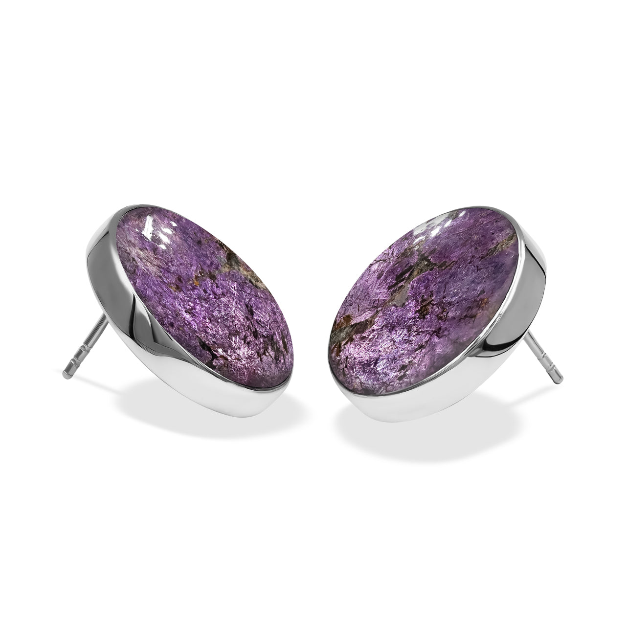 Starborn Purpurite Round Cabochon Post Style Earrings in Sterling Silver