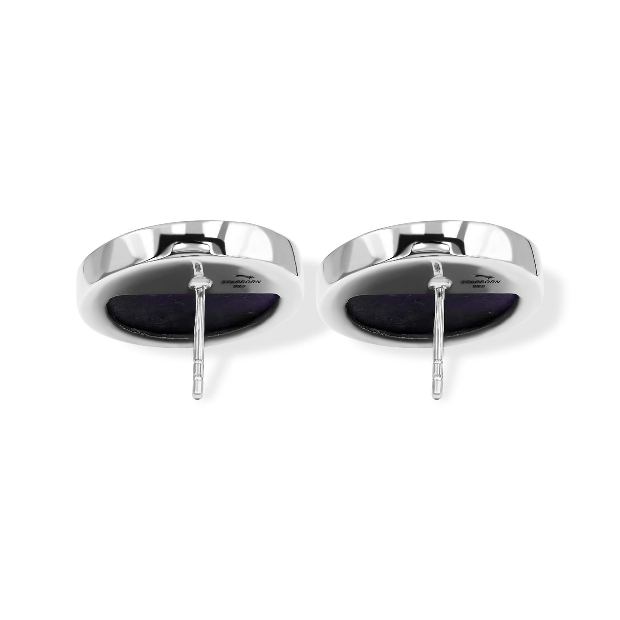 Starborn Purpurite Round Cabochon Post Style Earrings in Sterling Silver