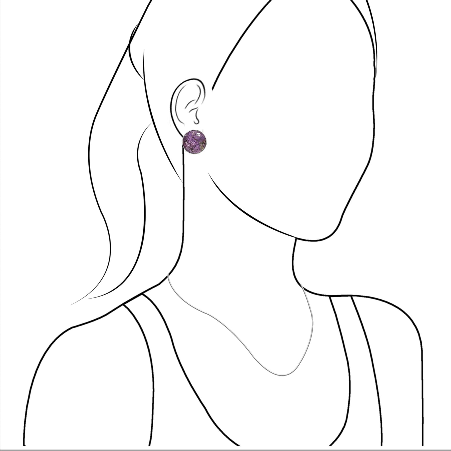 Starborn Purpurite Round Cabochon Post Style Earrings in Sterling Silver
