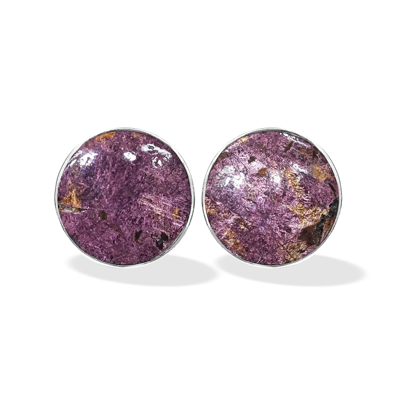 Starborn Purpurite Round Cabochon Post Style Earrings in Sterling Silver