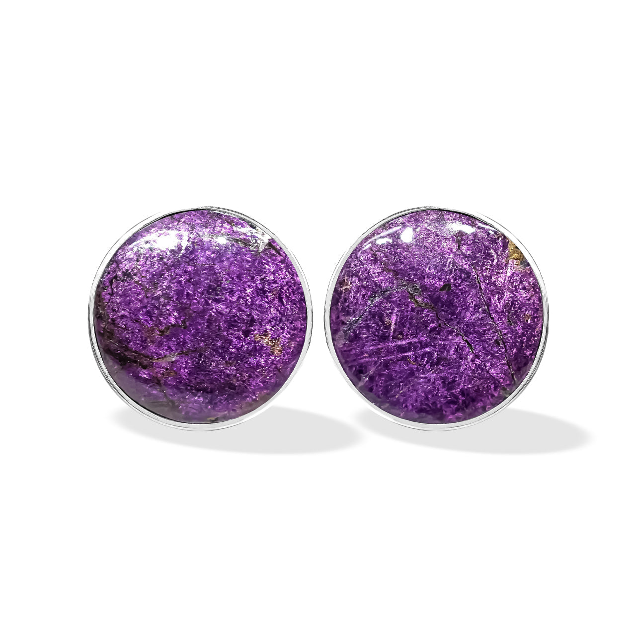 Starborn Purpurite Round Cabochon Post Style Earrings in Sterling Silver
