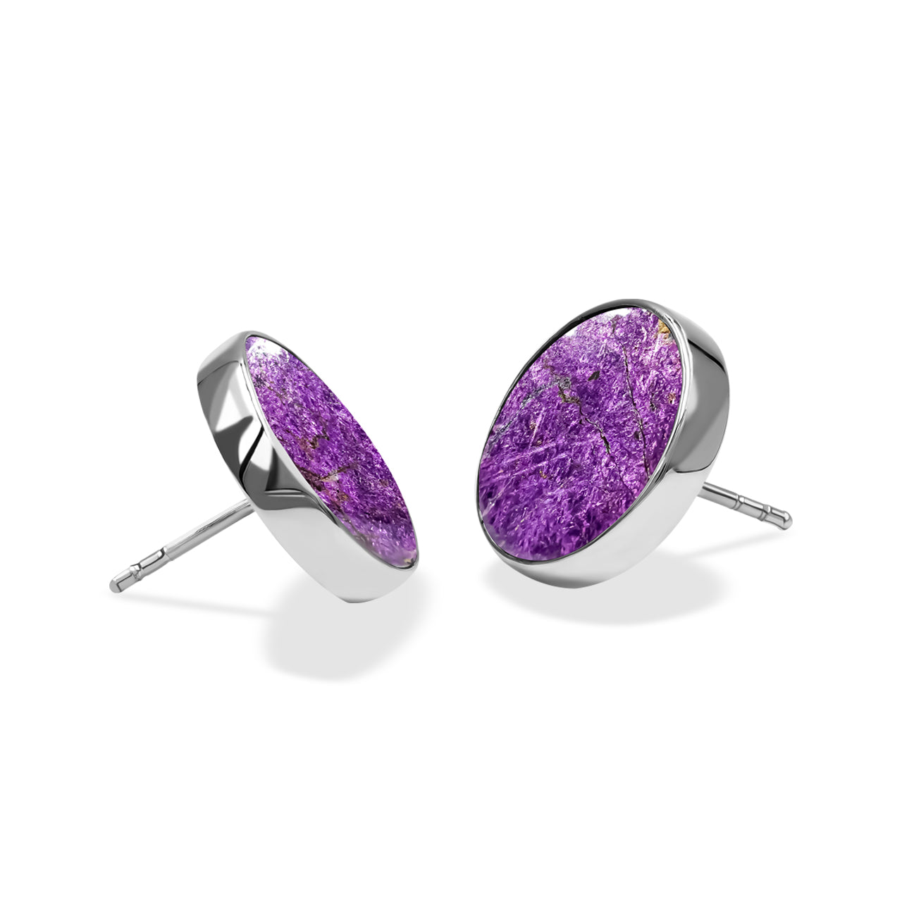 Starborn Purpurite Round Cabochon Post Style Earrings in Sterling Silver