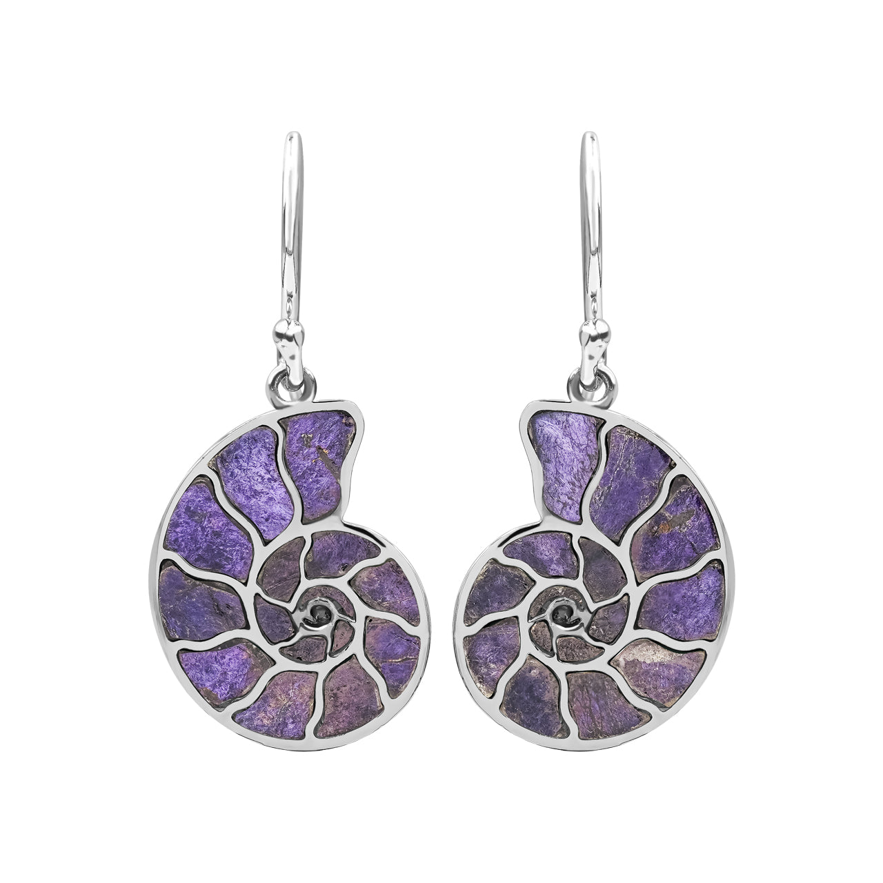 Starborn Nautilus Ammonite with Gemstones Inlay Earring in Sterling Silver - Large