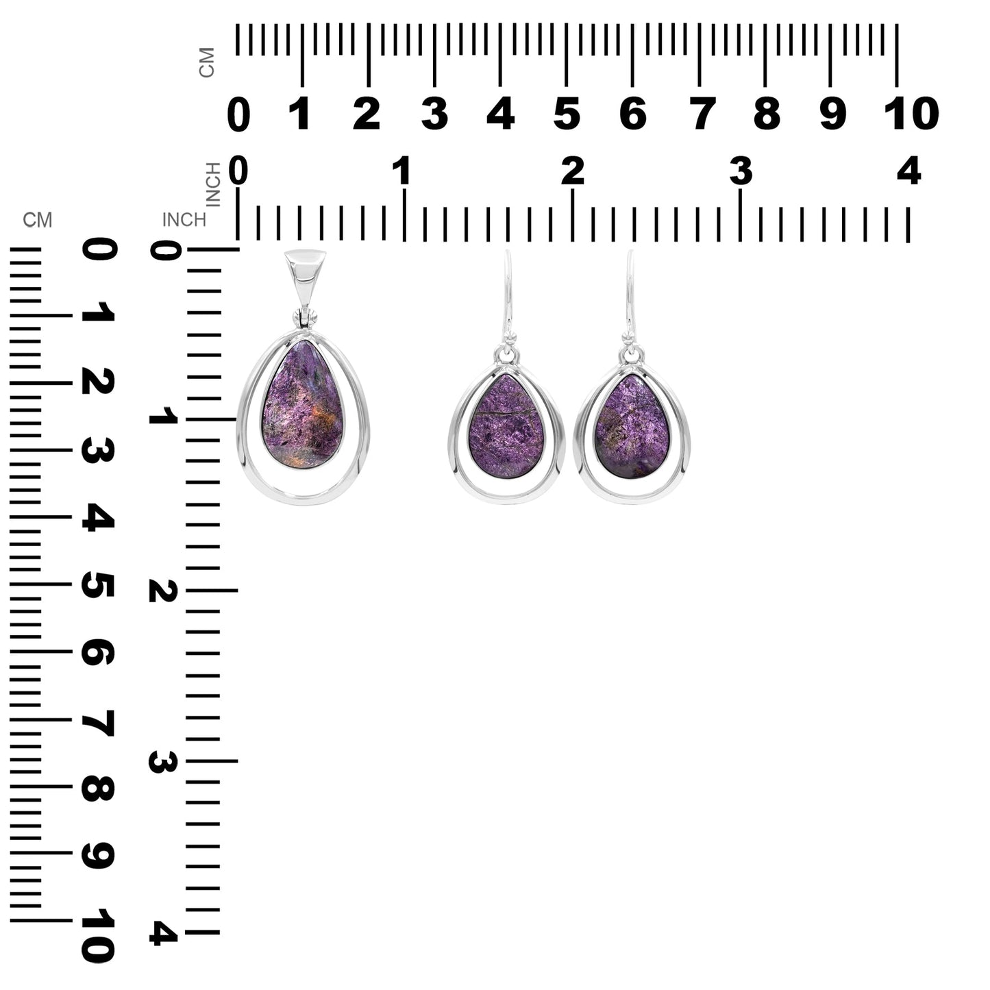 Starborn Purpurite Pear-Shaped Wire Frame Pendant and Earring Set in Sterling Silver