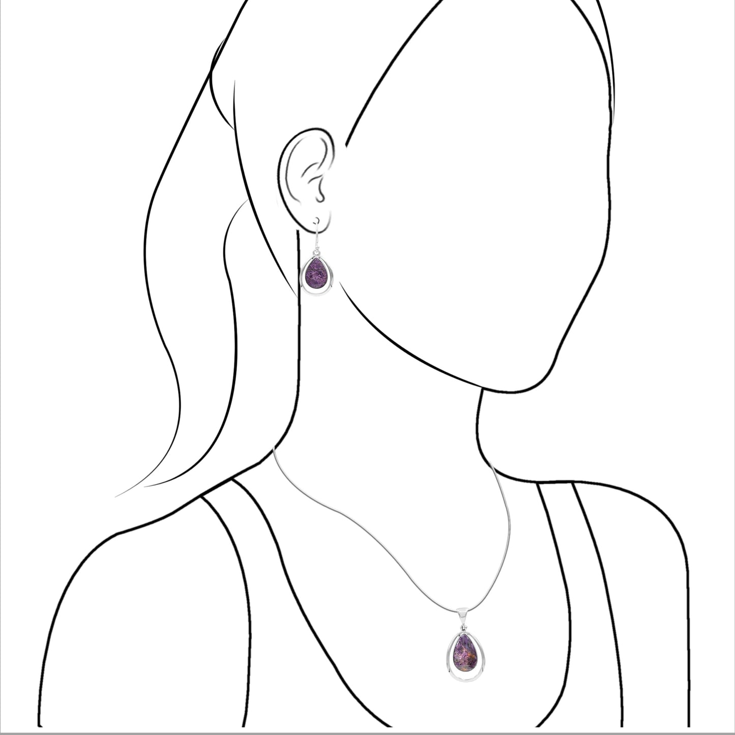 Starborn Purpurite Pear-Shaped Wire Frame Pendant and Earring Set in Sterling Silver